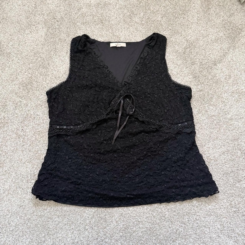 Y2K Merona Black Lace Beaded Ribbon Tank Top/ Approx XL